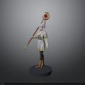 3D Character Model With White Coat Yellow Pants Brown Boots Red Staff And Blue Base