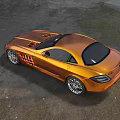Shiny Golden Sports Car With Sleek Aerodynamic Design On Dirt Ground