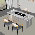 Modern Rock Plate Tea Table and Chair Combination Kung Fu Tea Table Leisure Chair Teapot Book Ornaments 3d model