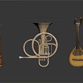 Vintage Decorative Musical Instruments Including Horn Lute And Wooden String For Home Decor