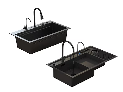 Black Kitchen Sink Double Bowl Design With Faucet For Modern Kitchen Use 3d model
