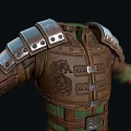 Medieval Leather Armor With Silver Shoulder Plates And Green Lining Details