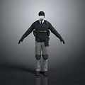 Tactical Character 3D Model With Dark Top Gray Pants Knee Pads And Backpack Standing Pose