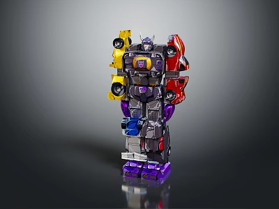 Transformers Robot Toy Figure With Colorful Car Parts And Mechanical Design 3d model