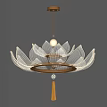Elegant Lotus Shaped Transparent Chandelier Lighting Fixture with Golden Frame and Tassel Decoration