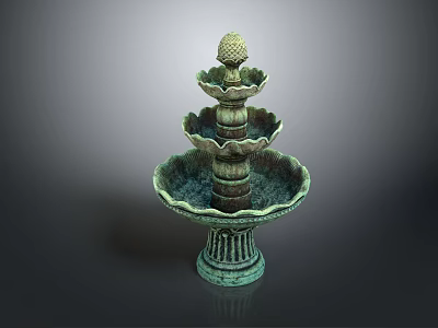 Classical Multi Tiered Fountain With Verdigris Finish Pedestal Base And Ornamental Tiered Basins 3d model