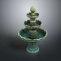 Classical Multi Tiered Fountain With Verdigris Finish Pedestal Base And Ornamental Tiered Basins