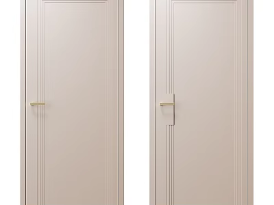 Modern Interior Beige Swing Doors With Vertical Panels And Golden Handles 3d model