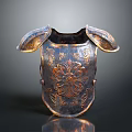 Ancient Metal Armor Breastplate With Intricate Floral Carvings And Gold Accents 3d model