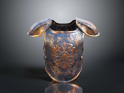 Ancient Metal Armor Breastplate With Intricate Floral Carvings And Gold Accents 3d model