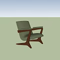 Green Accent Chair With Wooden Arms And Modern Minimalist Design For Living Room