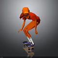 Child In Red Outfit And Orange Hat Riding Skateboard On Gray Background With Reflective Ground