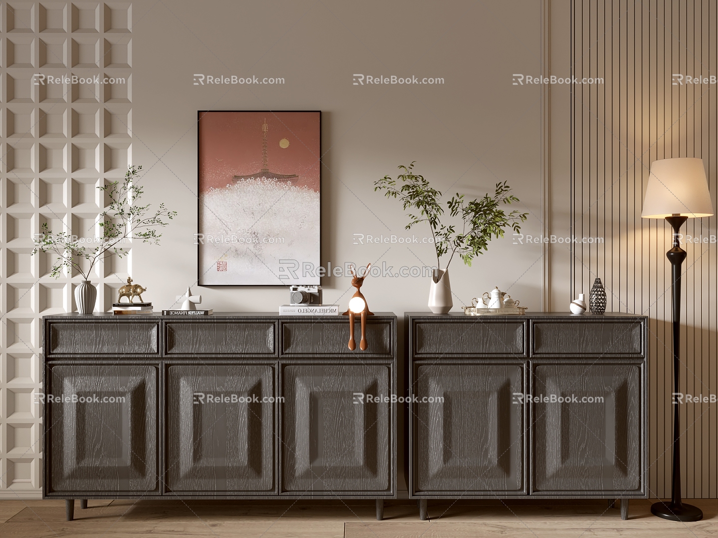 Modern Black Wood Grain Entrance Cabinet Sideboard Cabinet Balcony Cabinet Storage Cabinet Entrance Cabinet 3d model