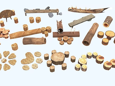 Natural Wooden Landscape Seats With Log Stumps And Tree Trunk Elements 3d model