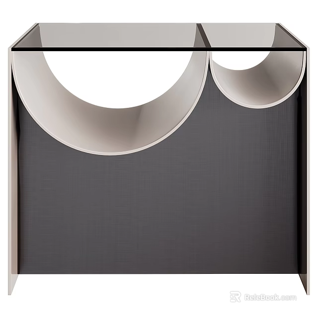 Modern Side Table With Glass Top And Dual Circular Metal Frame Design 3d model 