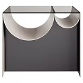 Modern Side Table With Glass Top And Dual Circular Metal Frame Design