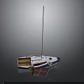 Small White And Blue Sailboat With Mast And Deck Items On Gray Background