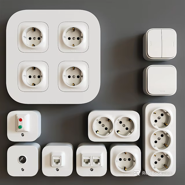 Modern White Electrical Switch Panels With Various Socket Designs For Home Use 3d model 