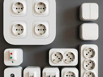 Modern White Electrical Switch Panels With Various Socket Designs For Home Use 3d model