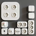 Modern White Electrical Switch Panels With Various Socket Designs For Home Use 3d model