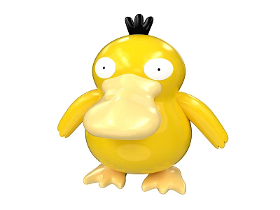 Yellow Duck Shaped Toy Figure With Black Top Head Big Eyes Yellow Beak And Feet 3d model