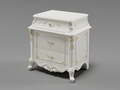 Elegant Classical White Console Cabinet With Carved Floral Details Gold Accents And Drawers 3d model