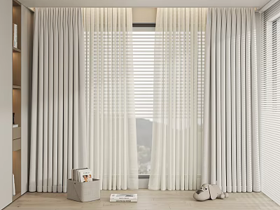 Elegant Linen Curtains In Modern Interior With Window And Natural Light 3d model