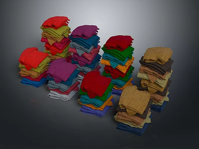 Colorful Apparel Fabric Stacks Neatly Piled in Various Vibrant Colors 3d model