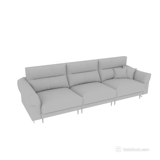 Modern Gray Three Seater Sofa With Cushioned Back And Metal Legs 3d model