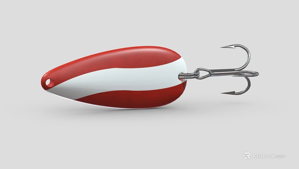 Red and White Fishing Lure with Sharp Metal Hooks for Outdoor Angling Activities 3d model 