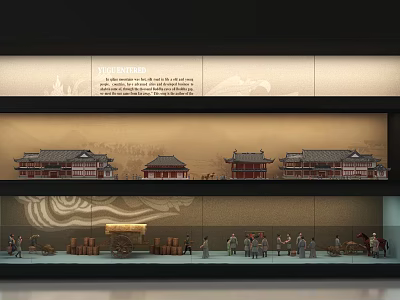 Traditional Exhibition Display Featuring Ancient Architectural Models Figure Scenes And Horse Drawn Carts 3d model