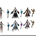 Anime Style Fantasy Game Characters With Elegant Costumes And Detailed Weapon Designs