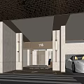 Spacious 7th Floor Parking Garage Featuring White Sports Car And Marble Walls