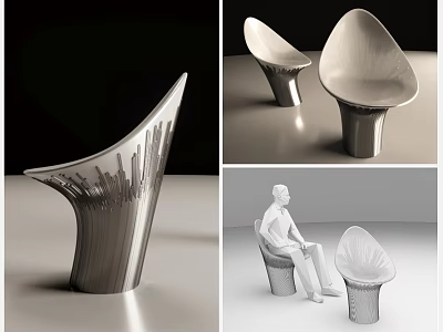 Modern Leisure Chair With Sculptural Curved Shape And Elegant Metallic Design 3d model