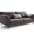 Black Leather Multi Person Sofa With Light Gray Cushion Dark Wooden Legs Modern Style Design