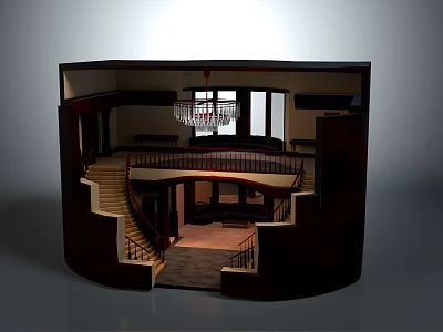Detailed Architectural Model Showcasing Staircase Chandelier And Open Interior Space 3d model