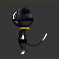 Cute Cartoon Cat Character With Big Blue Eyes Black Body White Ears And Yellow Scarf