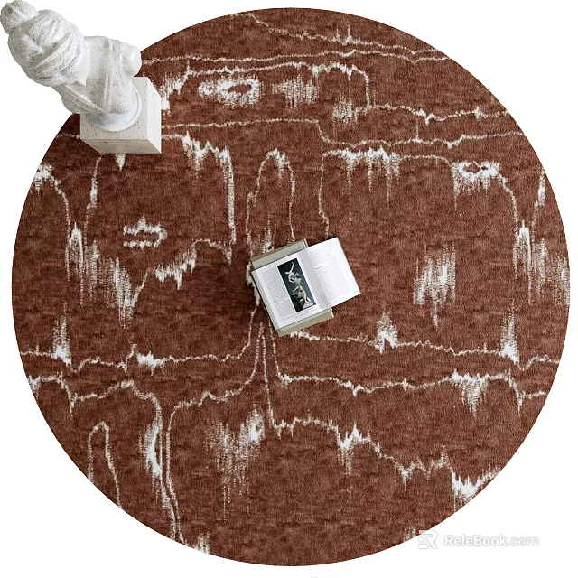 Elegant Brown Round Rug With White Abstract Patterns For Home Decor 3d model