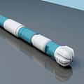 3D Rendered Cylindrical Object With Teal And White Segmented Design And Reflection On Smooth Surface