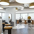 Modern Beauty Hair Salon Interior With Black Leather Chairs Mirrors And Stylish Lighting