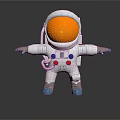 Man in White Astronaut Suit With Orange Helmet And Blue Boots Standing With Chest Buttons