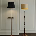 Modern Black and Beige Shades Wooden Floor Lamps with Light Wall Background Design