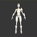 Futuristic Game and Movie Character in Silver Yellow Mech Armor With Blue Visor Helmet