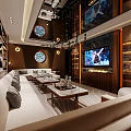 Modern Living Room Interior Design With Large Sofa Coffee Tables And Bookshelf Chandelier