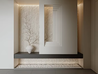 Modern Entryway Interior With Textured Wall Vase Branches And Recessed Lighting 3d model
