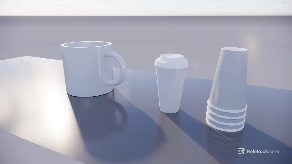 Tableware Set Featuring Large Mug Paper Cup With Lid And Stacked Cone Cups 3d model