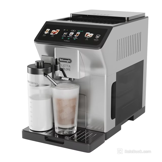 Modern Stainless Steel Automatic Coffee Machine With Milk Frother And Cup 3d model 