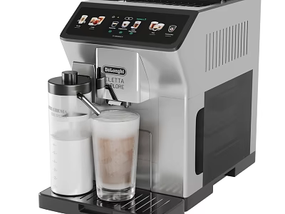 Modern Stainless Steel Automatic Coffee Machine With Milk Frother And Cup 3d model