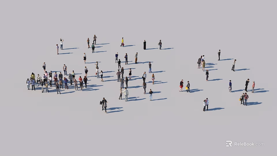Diverse Group of People Standing in Open Outdoor Area with Shadows 3d model 