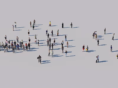 Diverse Group of People Standing in Open Outdoor Area with Shadows 3d model